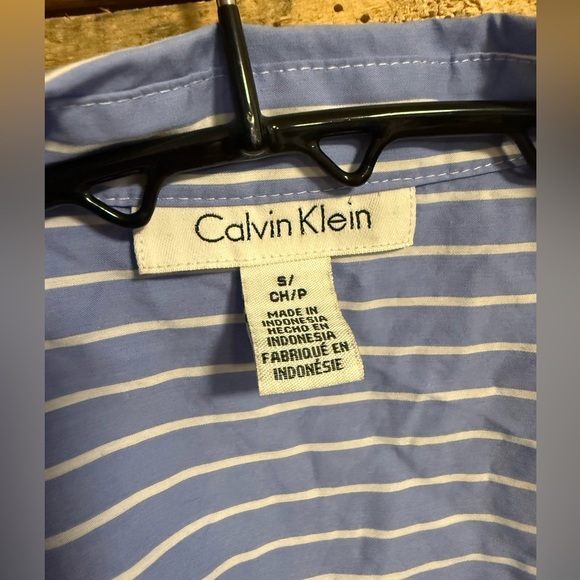 Calvin Klein Light Blue and White Striped Top - Picture 4 of 4